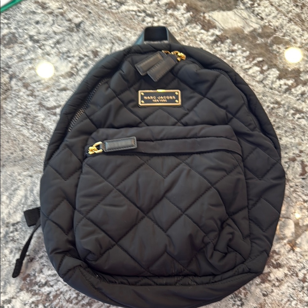 Marc Jacobs Quilted Black Backpack with Gold Accents
